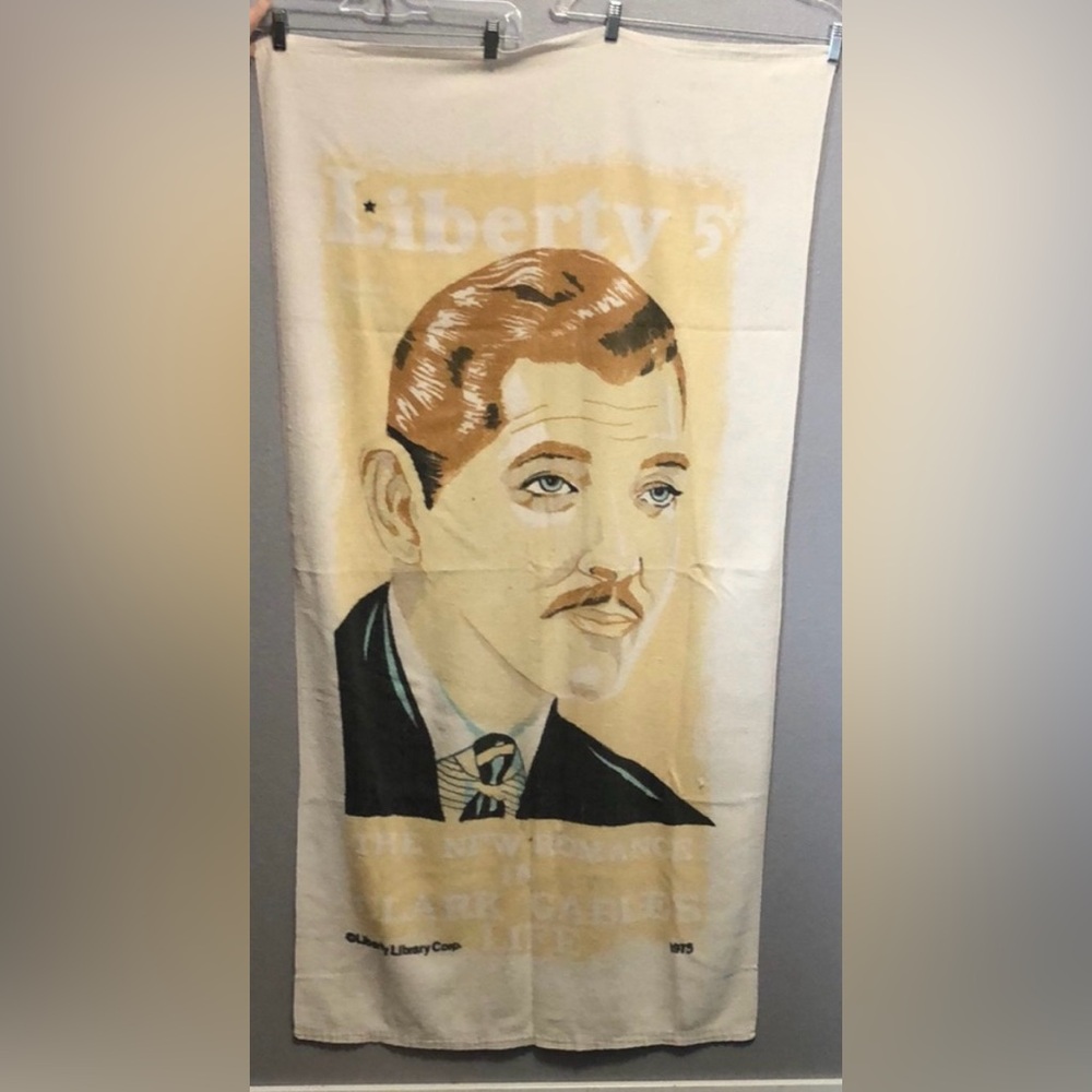 CLARK GABLE Vintage beach towel Franco Liberty 5 cents Movie star collector item